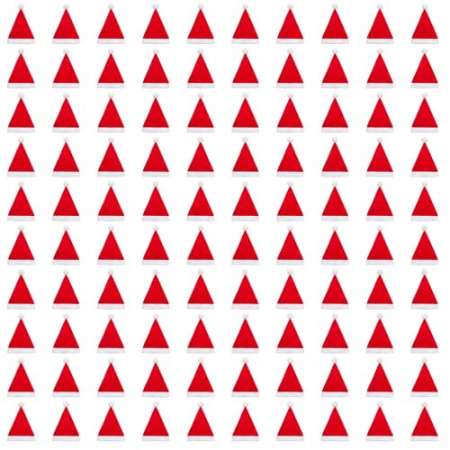 SORANGEUN 108pcs Santa Hats Bulk Red Christmas Caps for Holiday Decorations