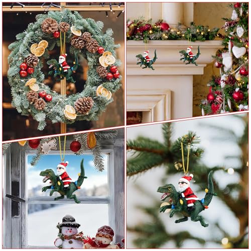 FaCraft B Santa on Dinosaur Christmas Ornament Funny Resin 3D Holiday Decor