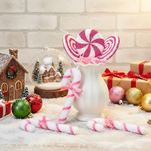 Threehoney Pink Candy Cane Christmas Decorations 16 pcs Holiday Ornaments