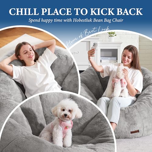 Oversized Donut Bean Bag Chair for Adults, Plush Faux Fur Lounger