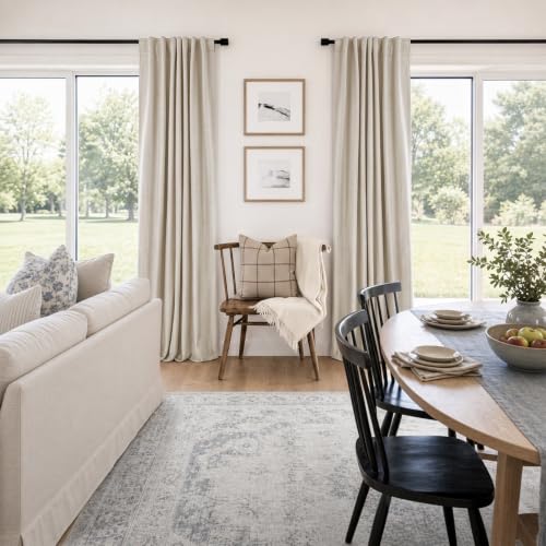 Linen Textured Total Blackout Curtains 84 Inches Long Cream 2 Panels