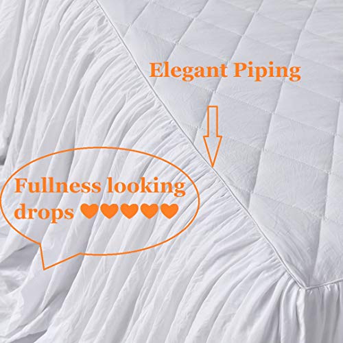 White Ruffle Skirt Bedspread Set - Queen 3-Piece Farmhouse Bedding