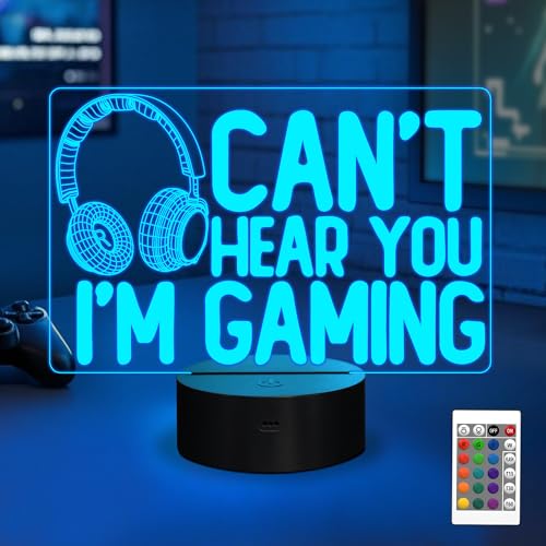 3D Gaming Night Light, Headset Pattern LED Illusion Lamp with Remote Control