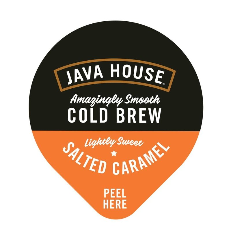 JAVA HOUSE Salted Caramel Lightly Sweet Cold Brew Coffee Pods, (48 Count) Peel and Pour Pods Hot or Iced