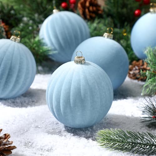 Syhood 4 Inch Dusty Blue Velvet Christmas Ornaments - 9 Pack Large Holiday Balls
