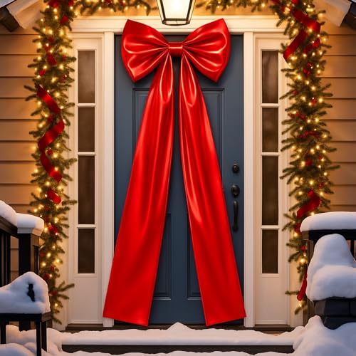 Halloscume Red Metallic Extra Large Christmas Bow 80 x 15 Inches for Front Door