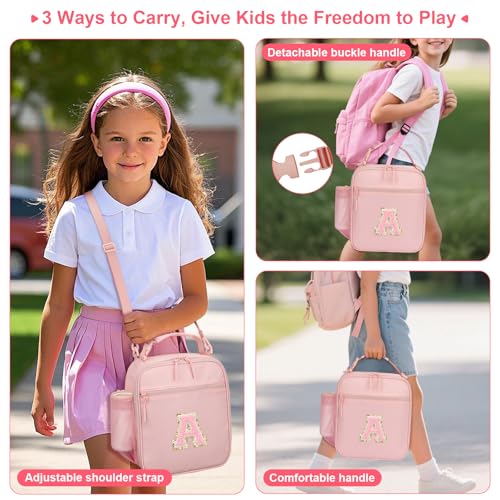 Kids Initial Insulated Lunch Bag - Reusable Leak-Proof Lunch Box for Girls