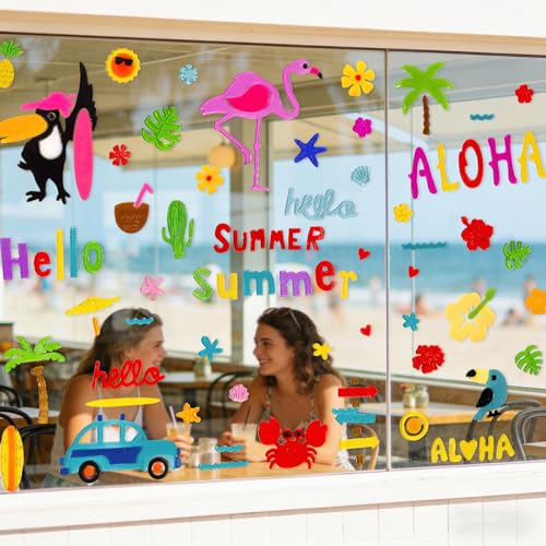 6-Pack Tropical Summer Window Clings – Reusable Gel Stickers for Glass