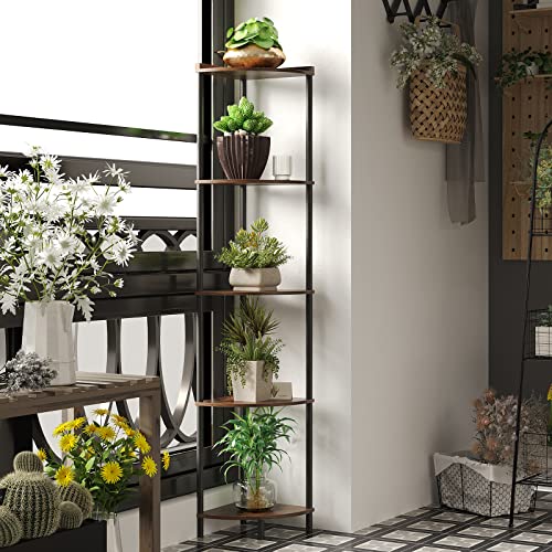 5-Tier Industrial Corner Shelf, 65-Inch Tall Corner Bookshelf for Small Spaces