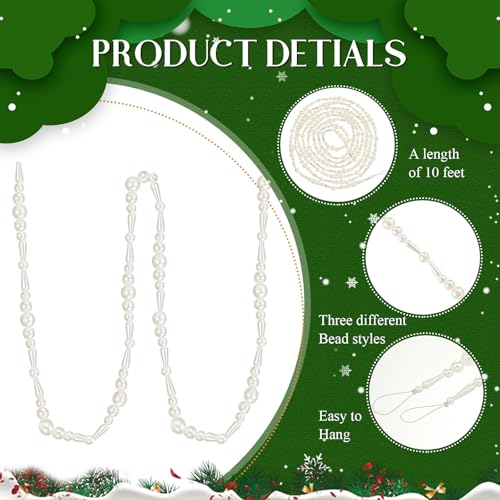 10ft Pearl Garland for Christmas Tree Decor Faux Pearl Strand Holiday Wreaths