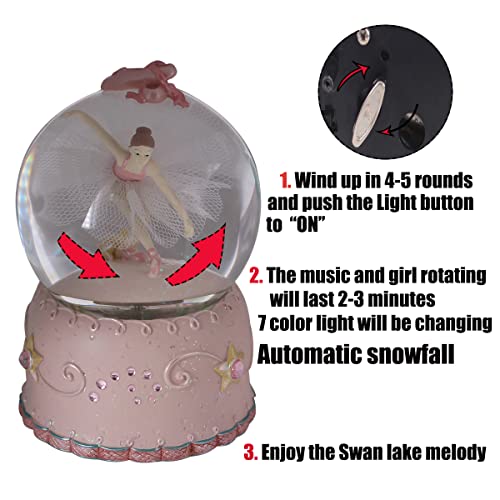 Ballerina Swan Lake Musical Snow Globe with Rotating Figurine and LED Lights