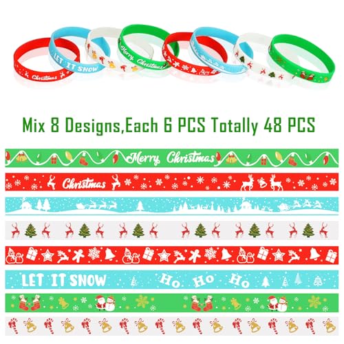 EKisemio 48Pcs Christmas Silicone Wristbands for Kids – Luminous Holiday Rubber Bracelets