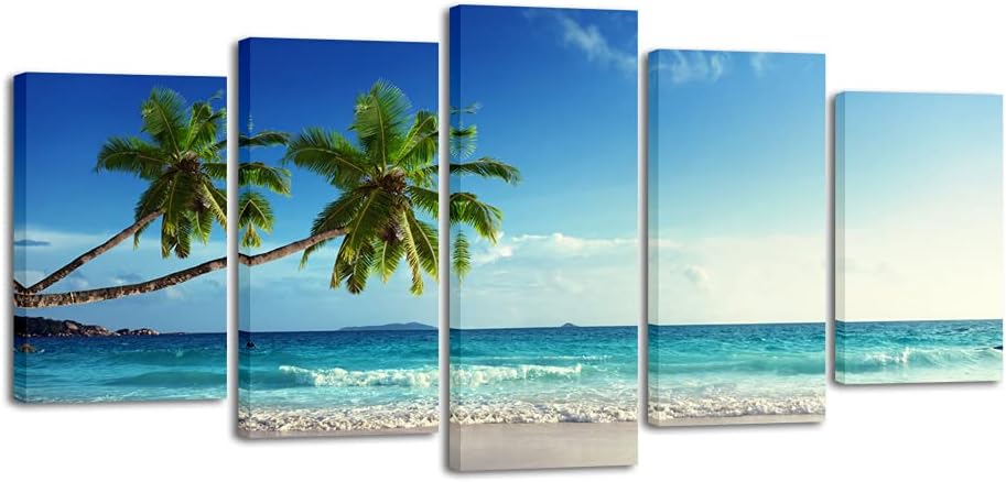 Wieco Art 5 Panels Ocean Canvas Wall Art - Stunning Blue Sea Seascape Decor for Living Room & Hotel