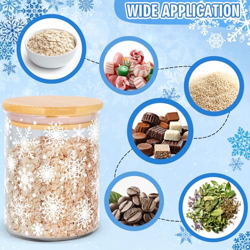 Christmas Snowflake Glass Storage Jars with Airtight Bamboo Lids – 3-Piece Candy & Cookie Canisters