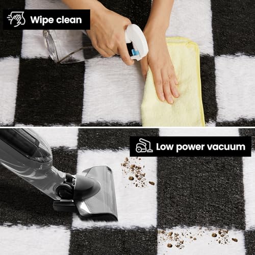 5x7 Ft Checkered Shaggy Area Rug, Soft Fluffy Non-Slip Carpet for Bedroom