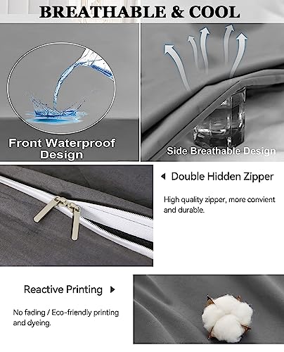 Waterproof Duvet Protector Cover - Gray Cotton, Queen Size