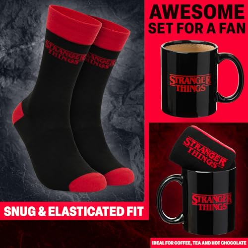 Get Trend Stranger Things 11oz Mug & Crew Socks Set - Red/Black, Microwave Safe, Perfect Gift