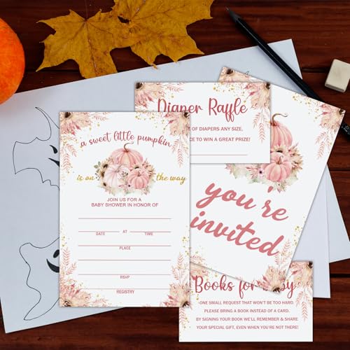25-Piece Fall Pumpkin Baby Shower Invitation Set with Raffle Tickets