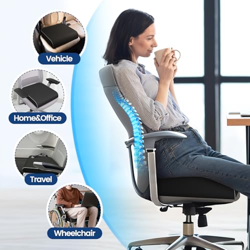 Memory Foam Seat Cushion for Tailbone Pain Relief - Large Ergonomic Chair Pad