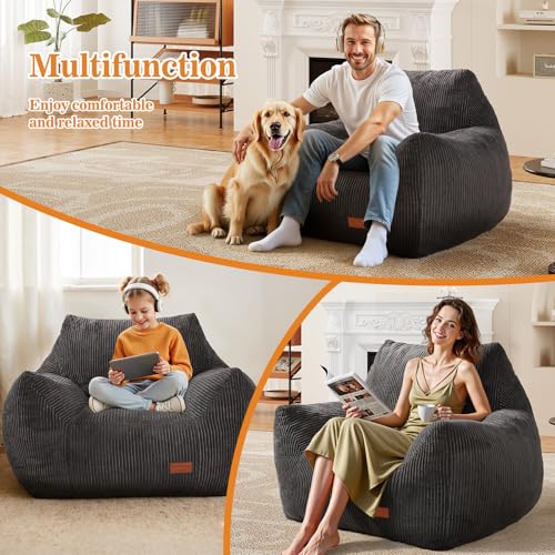 Ultra Soft Corduroy Bean Bag Chair with Armrests for Living Room