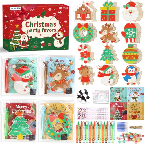 24 Pack Christmas Party Favors Kit with Wooden Ornaments, Bubbles, Magnets & More – Goldentime