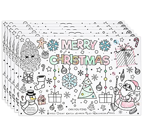 Disposable Christmas Activity Place Mats 50 Pack for Kids - Color & Play Santa Theme 11x17