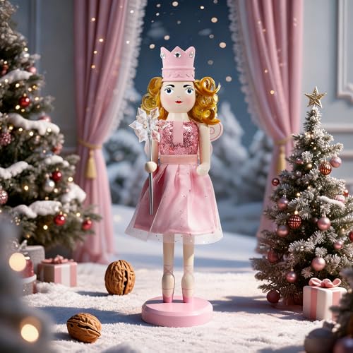 12 Inch Wooden Nutcracker Fairy Queen - Pink Fairy Queen Variation