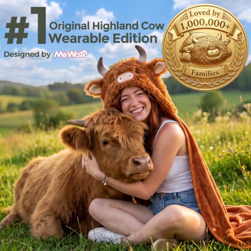 Highland Cow Wearable Blanket Hoodie - Oversized Plush Sherpa Blanket
