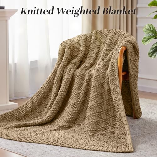 Chunky Knit Weighted Blanket 60''x80'' 20lbs - Breathable & Stylish
