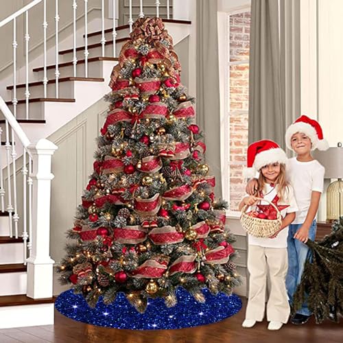 FUHSY 46 Inch Royal Blue Sequin Tree Skirt Velvet Xmas Tree Cover Christmas Decor