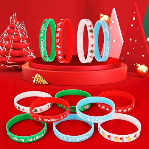 EKisemio 48Pcs Christmas Silicone Wristbands for Kids – Luminous Holiday Rubber Bracelets