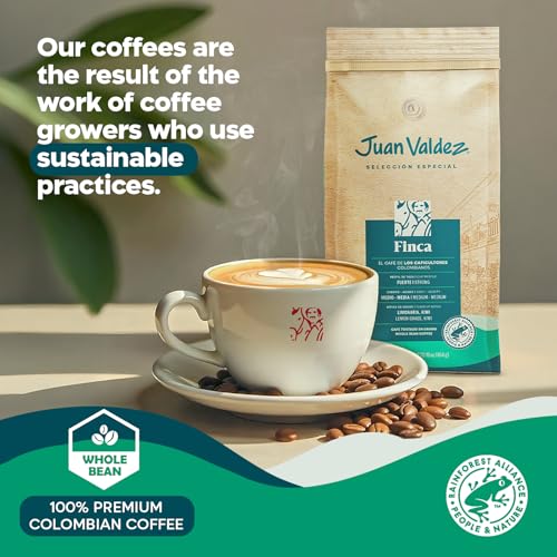 Juan Valdez Finca Whole Bean Coffee - Dark Roast | 16 oz / 454 gr | 100% Colombian Coffee - Rainforest Certified | With Lemongrass & Kiwi Notes