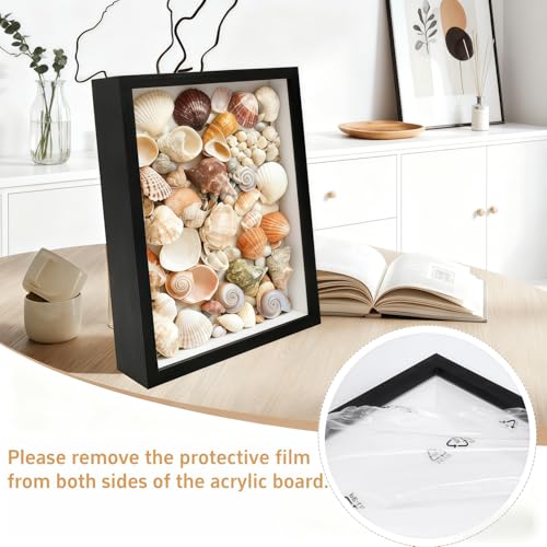 5x7 Shadow Box Frame - Black Wooden Deep Display Case for Wall or Tabletop