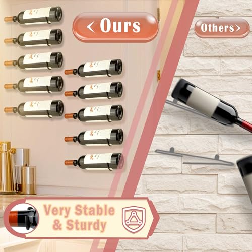 Wall Mounted Wine Rack - 6-Piece Metal Hanging Bottle Holder Set
