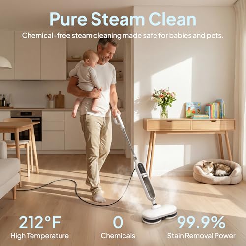2-in-1 Rotating Steam Mop and Handheld Steam Cleaner with 15 Accessories