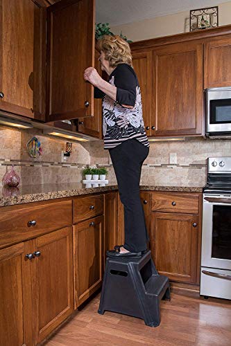 2-Step Plastic Stool, 300 lb Capacity Lightweight Step Stool, Black