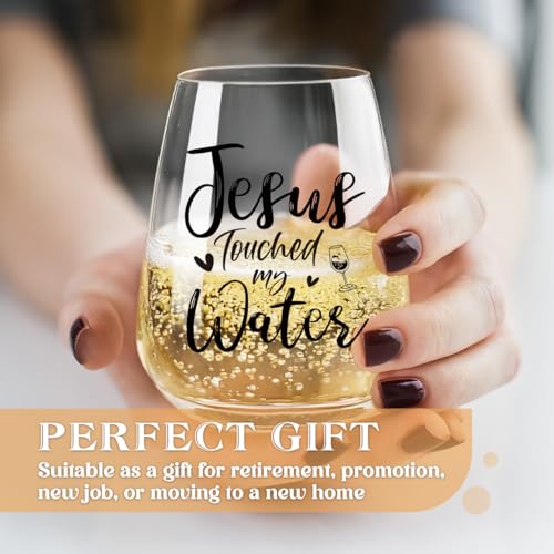 Socive Clear Jesus Touched Water Wine Glasses - Inspirational Gift for Women, Mom, Birthday & Special Occasions, 15oz