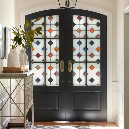 Frosted Geometric Stained Glass Window Film - 17.7in x 78.7in
