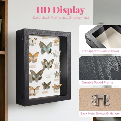 11x14 Deep Shadow Box Frame with Linen Back and Magnetic Door, Black