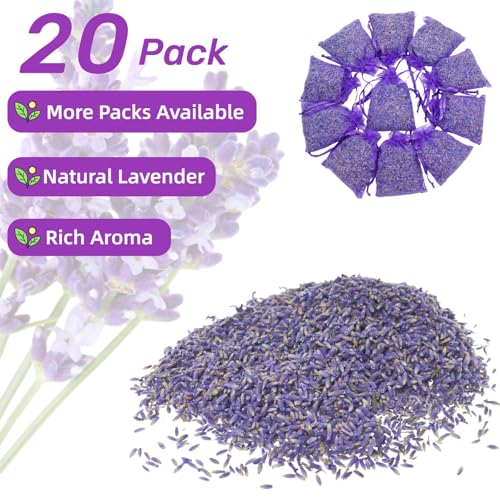 Dried French Lavender Sachets, 20 Pack - Natural Closet & Drawer Freshener