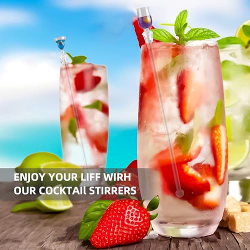 Colorful Cocktail Stir Sticks Set - 10 Acrylic Drink Mixers with Mini Accessories