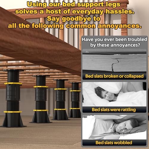 Adjustable Bed Frame Center Support Legs (8.5-13") - Set of 4 Heavy Duty