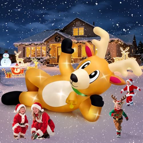 Kalolary 10.5ft Long Lying Reindeer Christmas Inflatable with Lights (Variation: Lying Reindeer)
