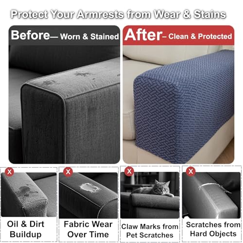 Stretchable Polyester Sofa Arm Covers - Set of 2, Anti-Slip & Washable