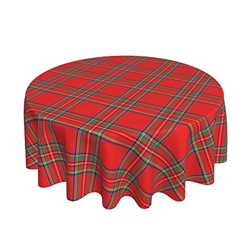 Sweetshow Brickred Christmas 60 Inch Round Buffalo Plaid Tablecloth - Washable Polyester for Holiday Dining