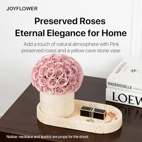 Preserved Flower Arrangement with Yellow Travertine Vase and Stone Tray