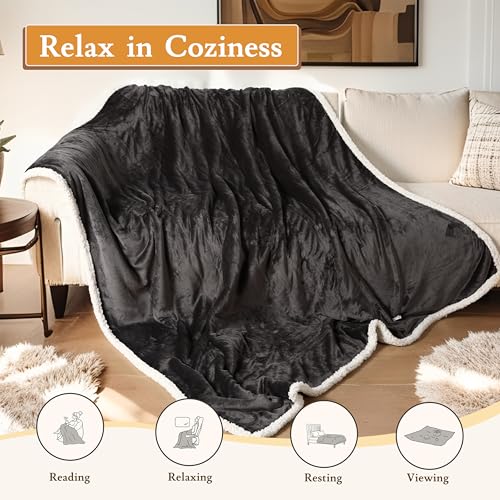Electric Heated Blanket Twin Size 62"x84" - 4 Heating Levels, Auto-Off, Dark Gray