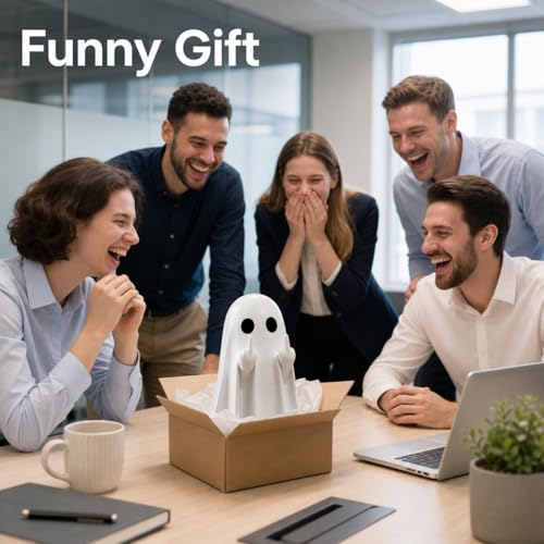 Funny Middle Finger Ghost Figurine, Sassy Resin Halloween Desk Decor