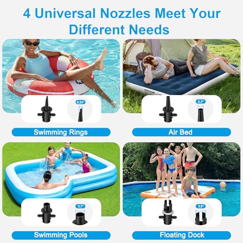 Electric Air Pump 600W for Inflatables - Quick Inflate/Deflate with 4 Nozzles