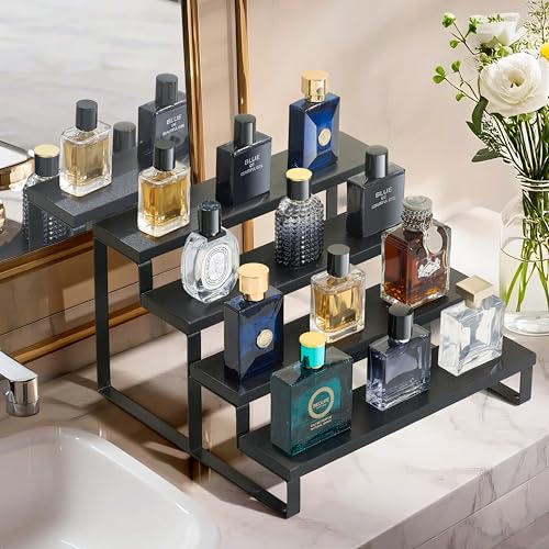 4-Tier Wooden Cologne Organizer Stand for Dresser and Vanity Display